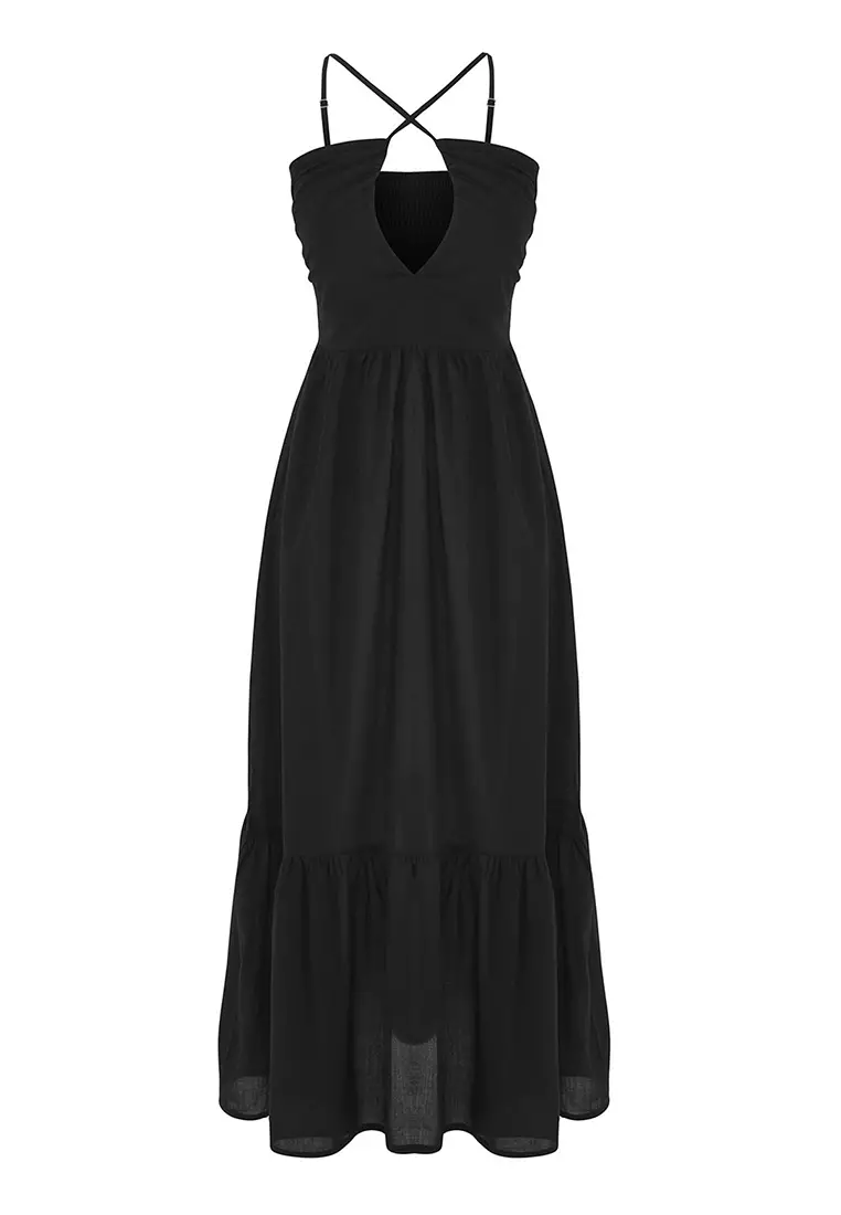 Black Woven 100% Cotton Beach Dress Tbess25El00110