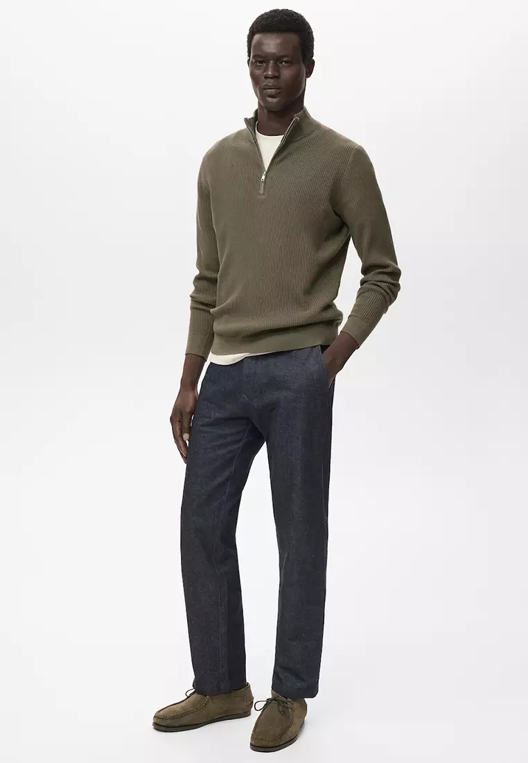 Ribbed Sweater With Zip Neck