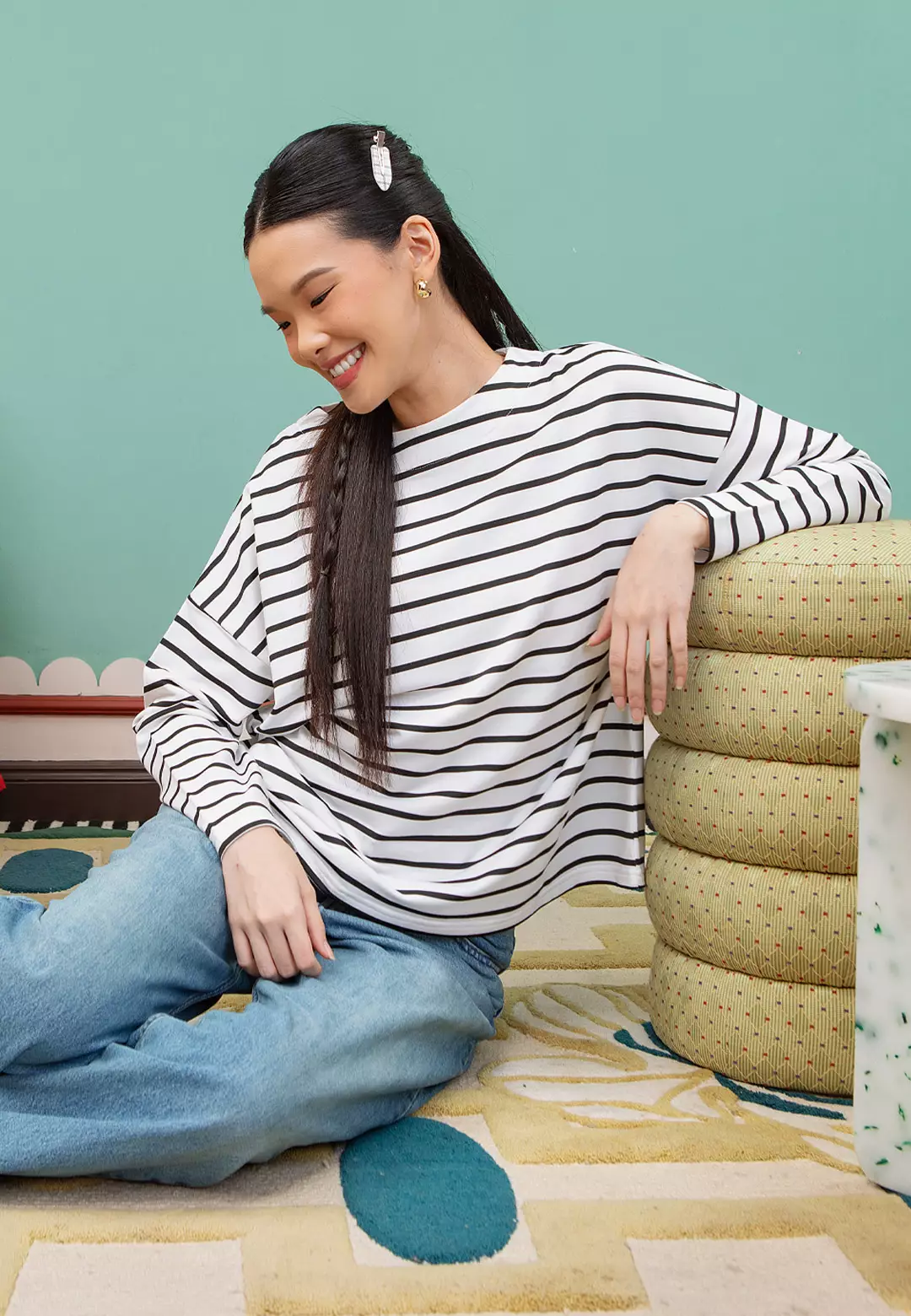 HijabChic Ulyani Black and White Stripe Tops