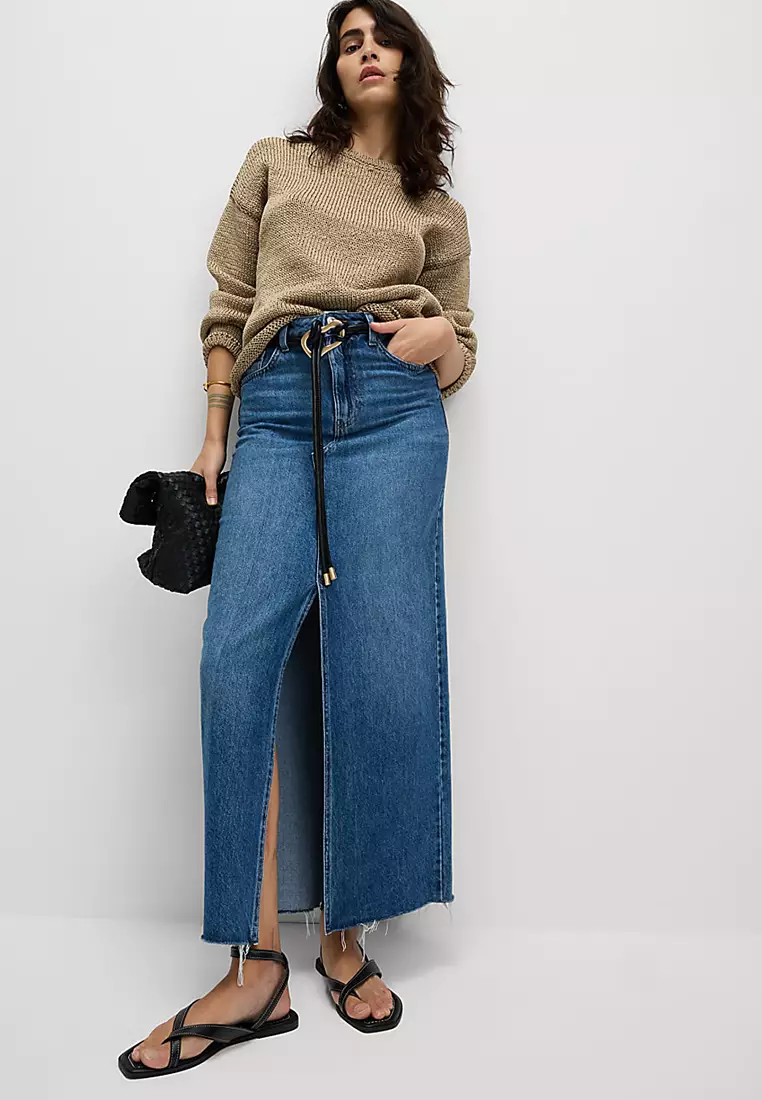 Denim Split Front Maxi Skirt