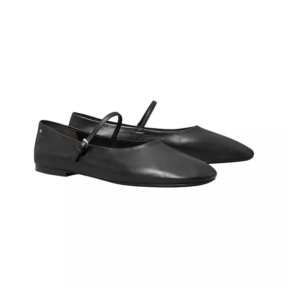 Mary Jane Back Metal Logo Ballet Flats Black