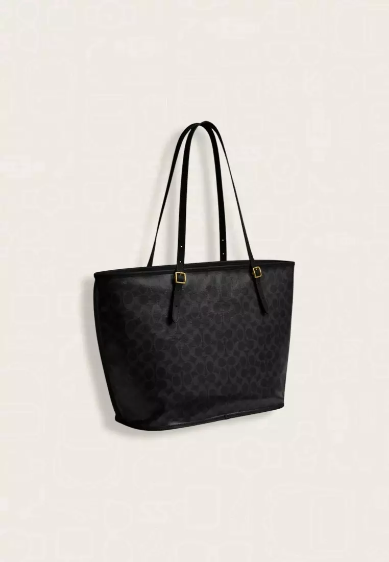 Coach Taxi Tote Bag In Signature Canvas Black