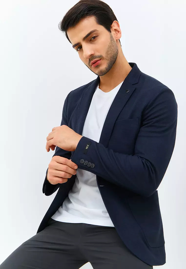 Jobb Dornan-T1 Blazer Pria Slim Fit Navy Warna Navy
