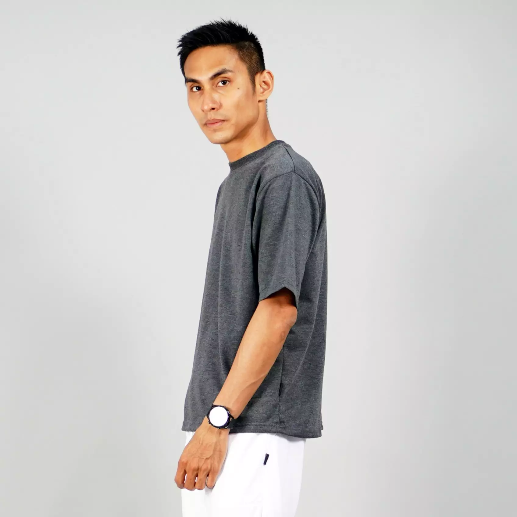 GEORGE Basic T-Shirts Pria Lengan Pendek Kaos Casual TShirt For Men - ABU TUA