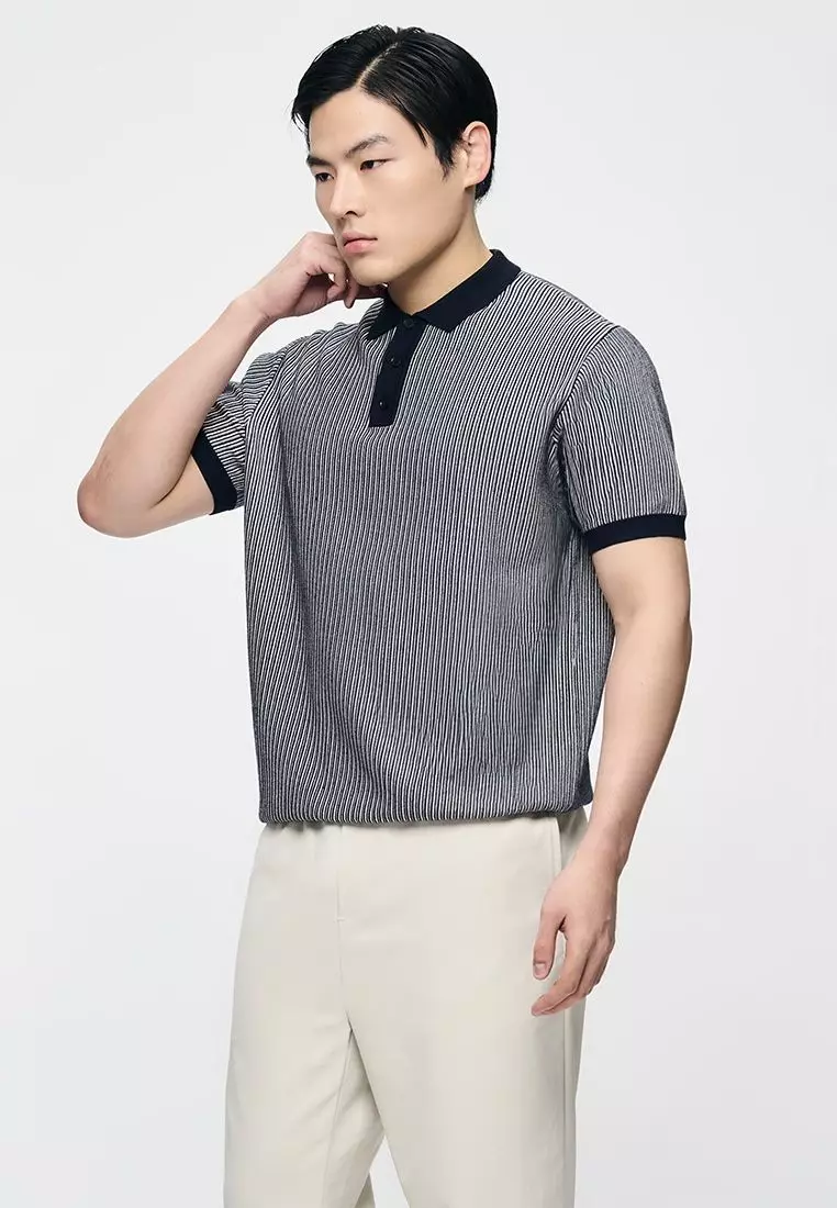 Men's Contrast Stripe Knit Polo with Hemband