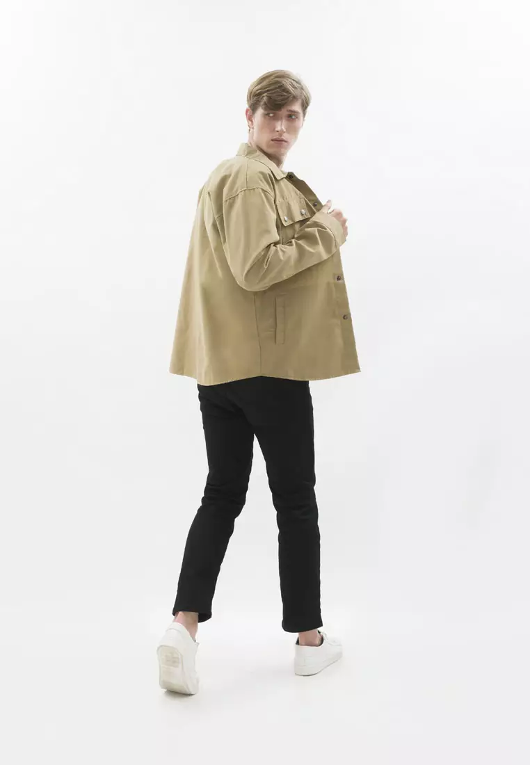 Jaket parka outer jaket pria semi parka warna krem