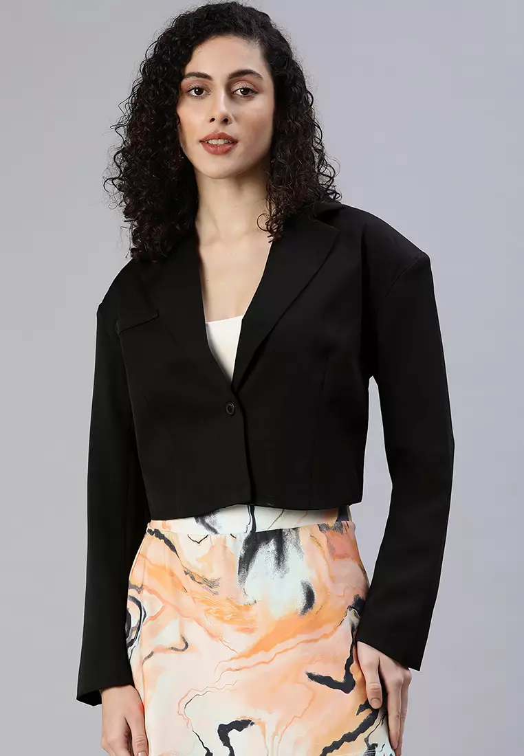 Cropped black blazer womens Clearance
