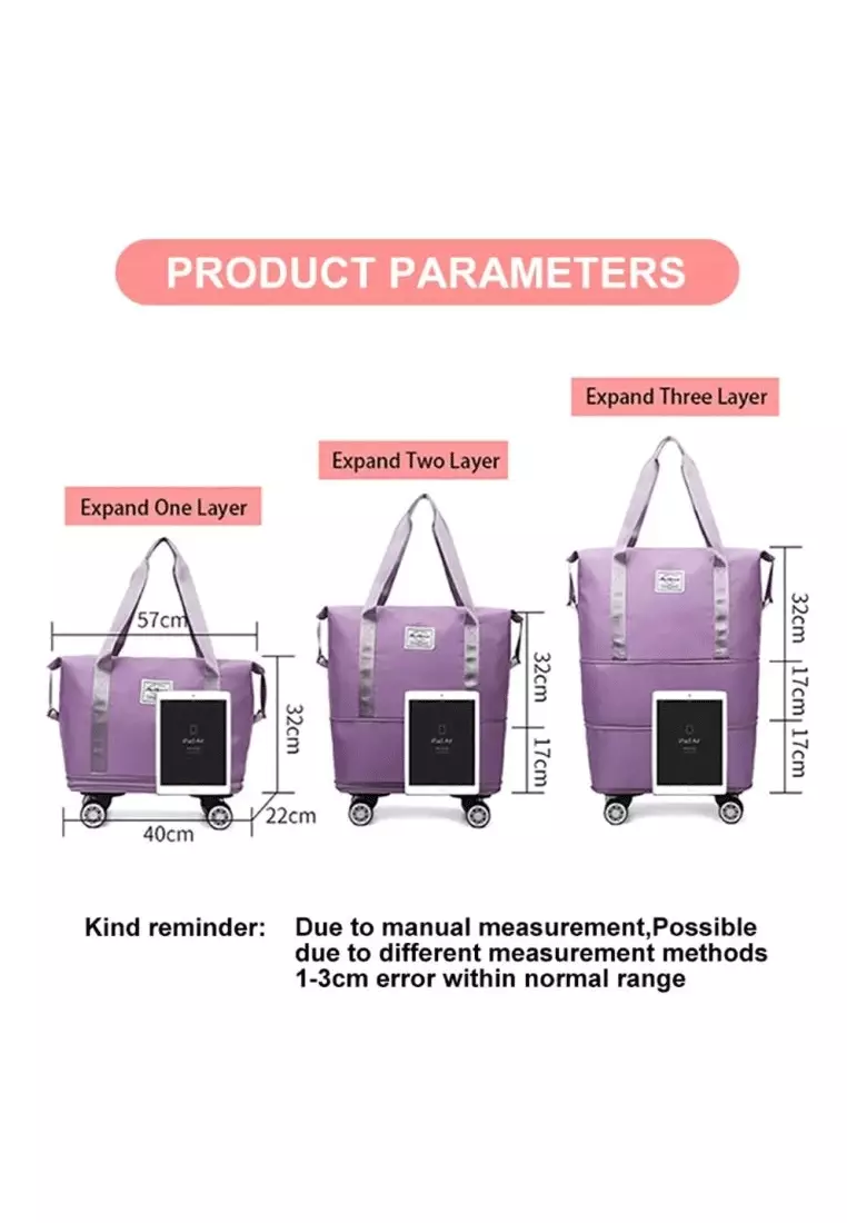 Expandable Shoulder Bag With Detachable Wheels 66x40x22cm – Misty Blue