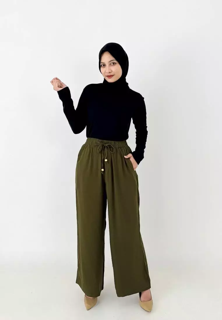 Soft Cotton Culotte (Celana Panjang Basic Katun Wanita) Hijau