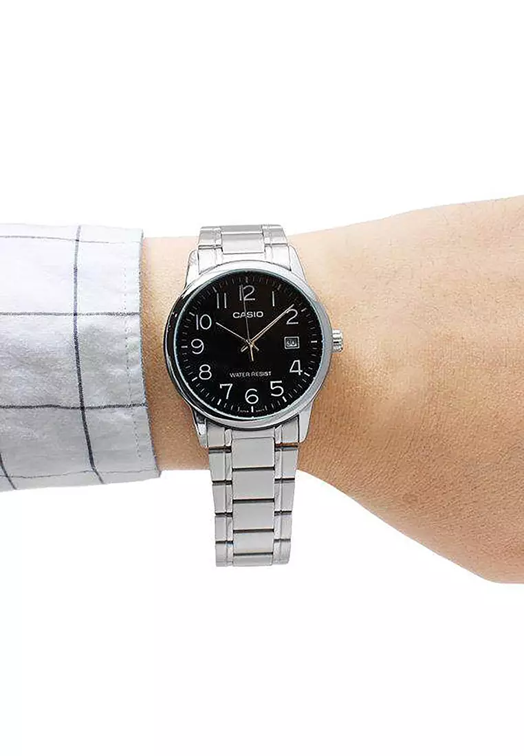 Couple Analog Watch MTP/LTP-V002D-1B Silver Stainless Steel Strap