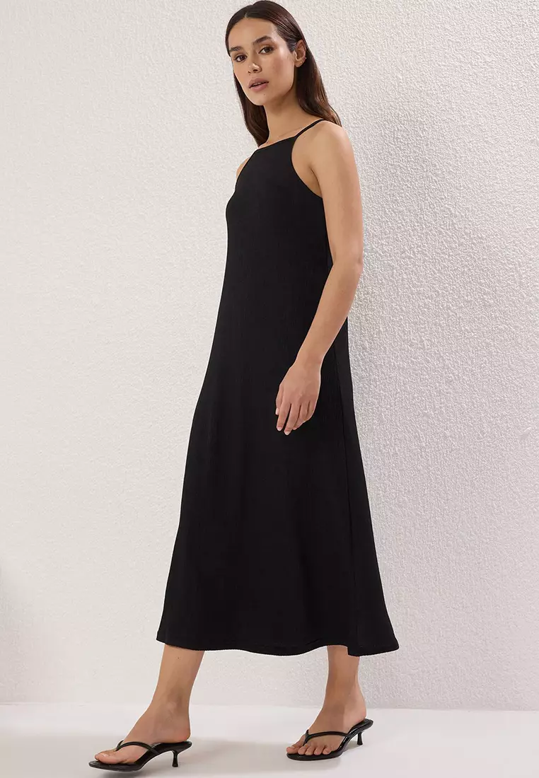 Black Midi Halter Neck Bodycone/Fits Body Knit Dress TWOSS25EL00160