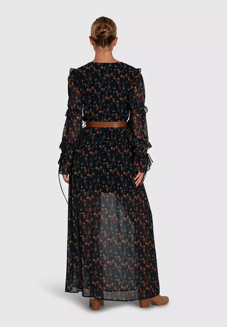 Belle & Bloom Come As You Are Floral Maxi Dress  in Navy