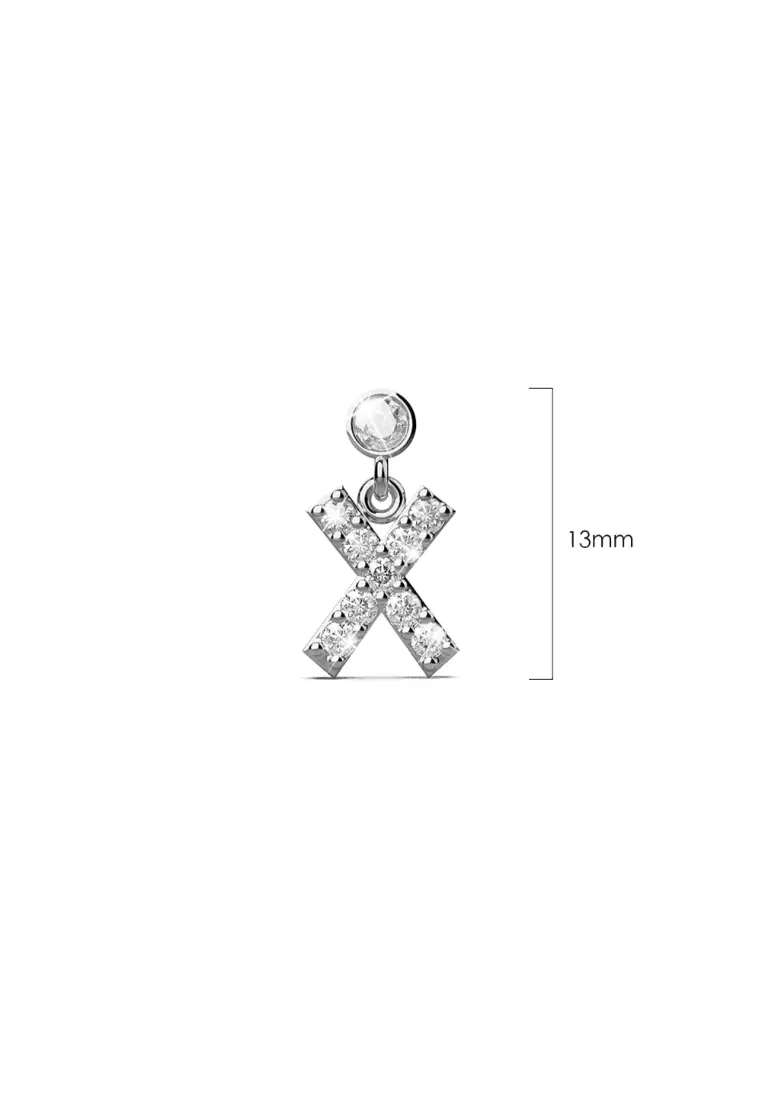 Solid 925 Sterling Silver Initial Crystal Personalised Alphabet Letter Earrings - X