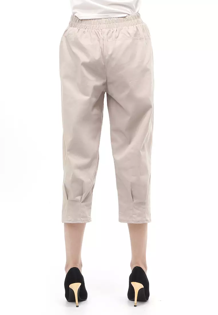 Radcliff Celana Panjang Ruberry Waist Bawahan Wanita Model Jogger Casual - Cream