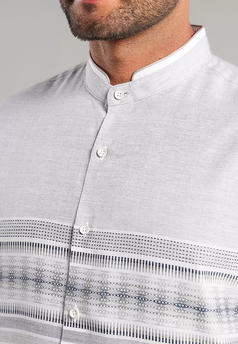 MOC Kemeja Koko Lengan Panjang Pria Uzair - Grey
