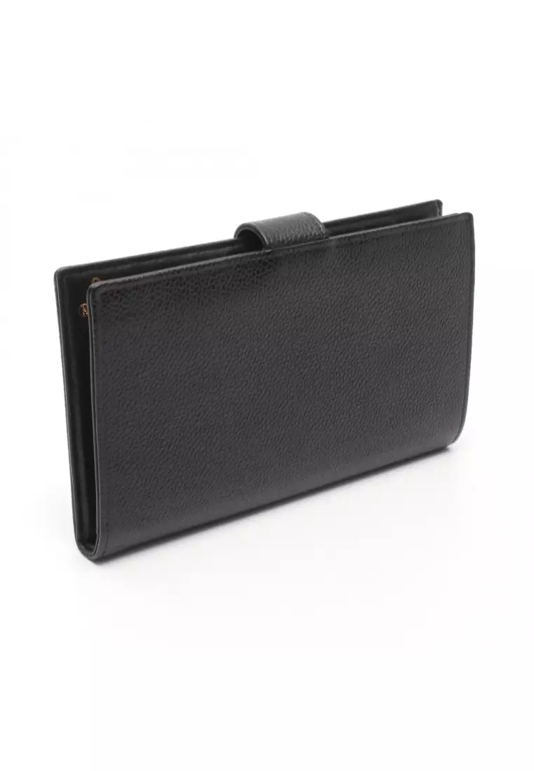 Pre-Loved Chanel coco mark Bi-fold Long Wallet Caviar skin black gold hardware