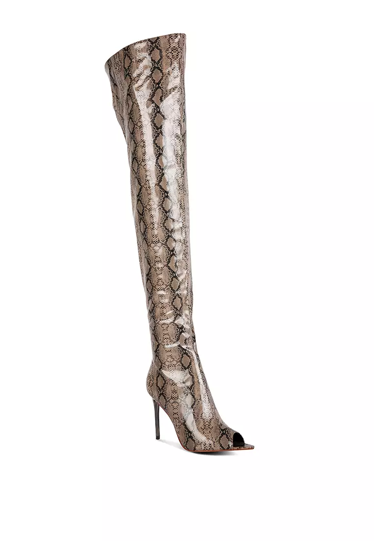 Buy London Rag Black Snake Print Stiletto Long Boots 2024 Online