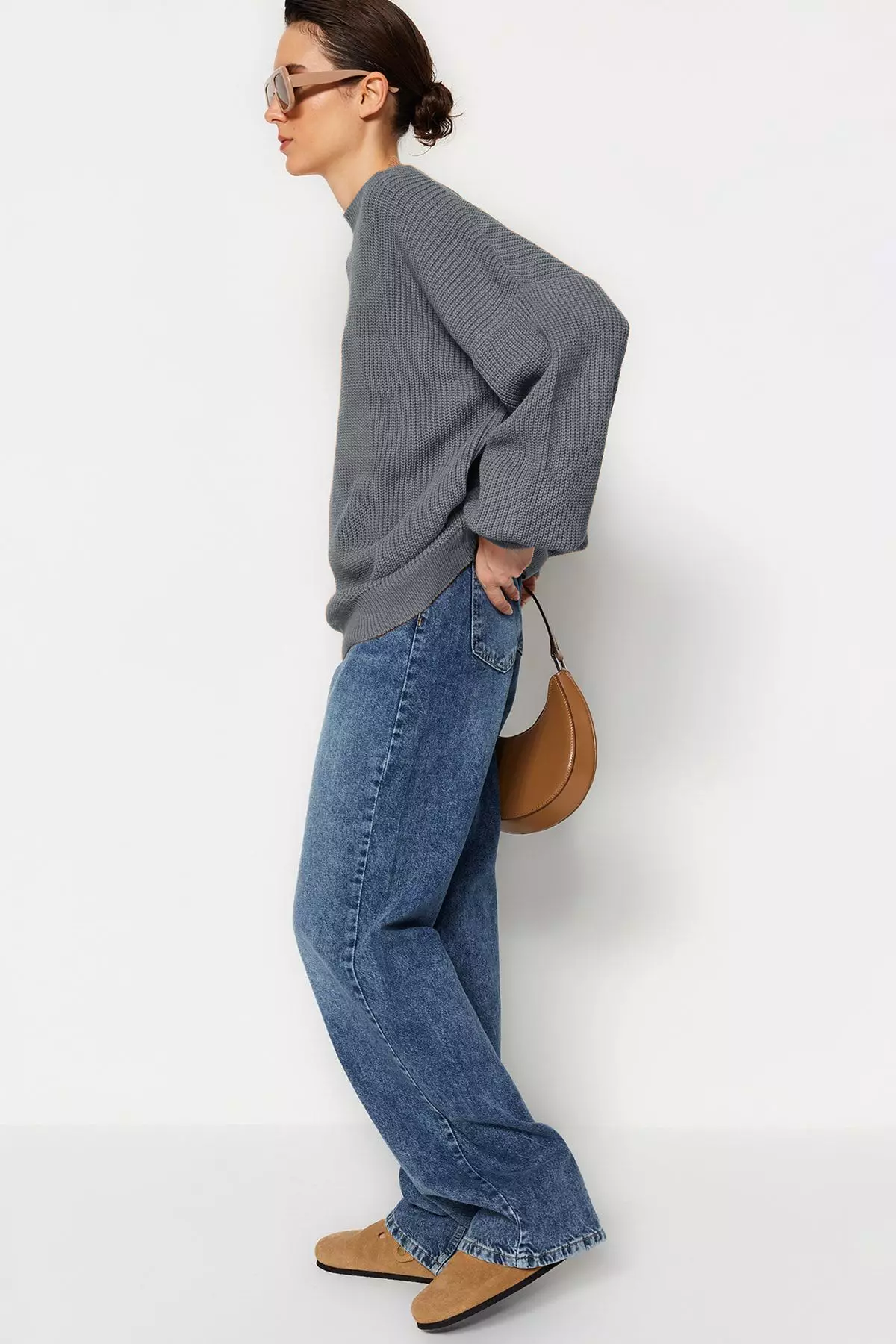 Wide Fit Anthracite Knitwear Sweater