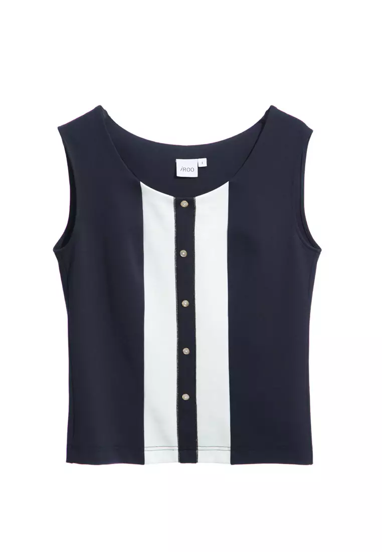 Navy Vest With Front Contrast Detail