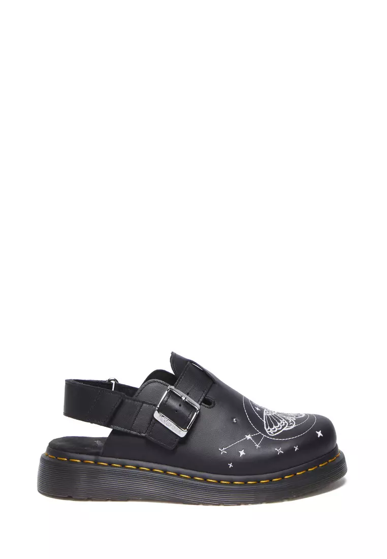 Discount on Dr. Martens  shoes - SKU: Jorge II Celestial Moth Embroidered Leather Black Mules Men