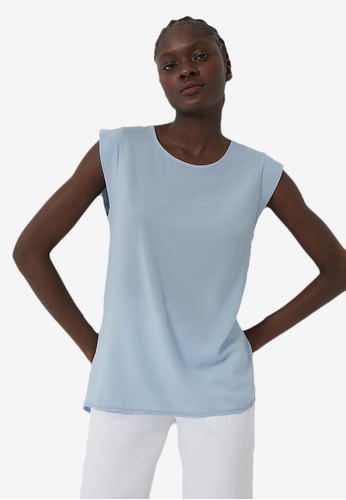 French Connection blue Crepe Light Cap Sleeves Top BFD3BAA5573E63GS_1