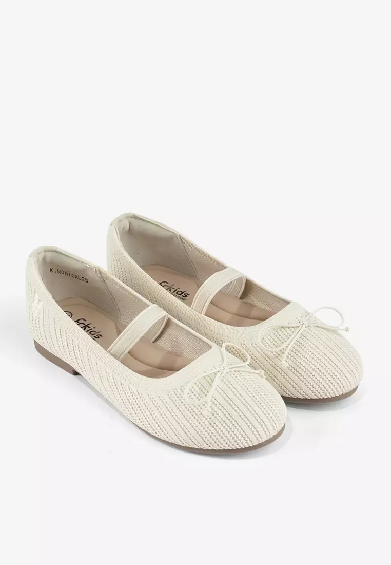 Sepatu Knit Flatshoes Ballerina Mary Jane Anak Perempuan K.Monica Off White