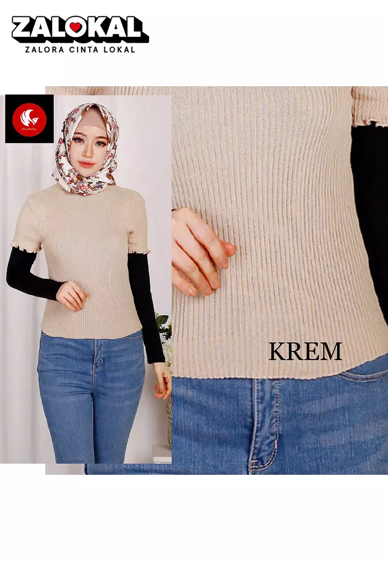 OKECHUKU Ellen Outer Atasan Baju Rajut Wanita Gaya Fashion Korea Terbaru