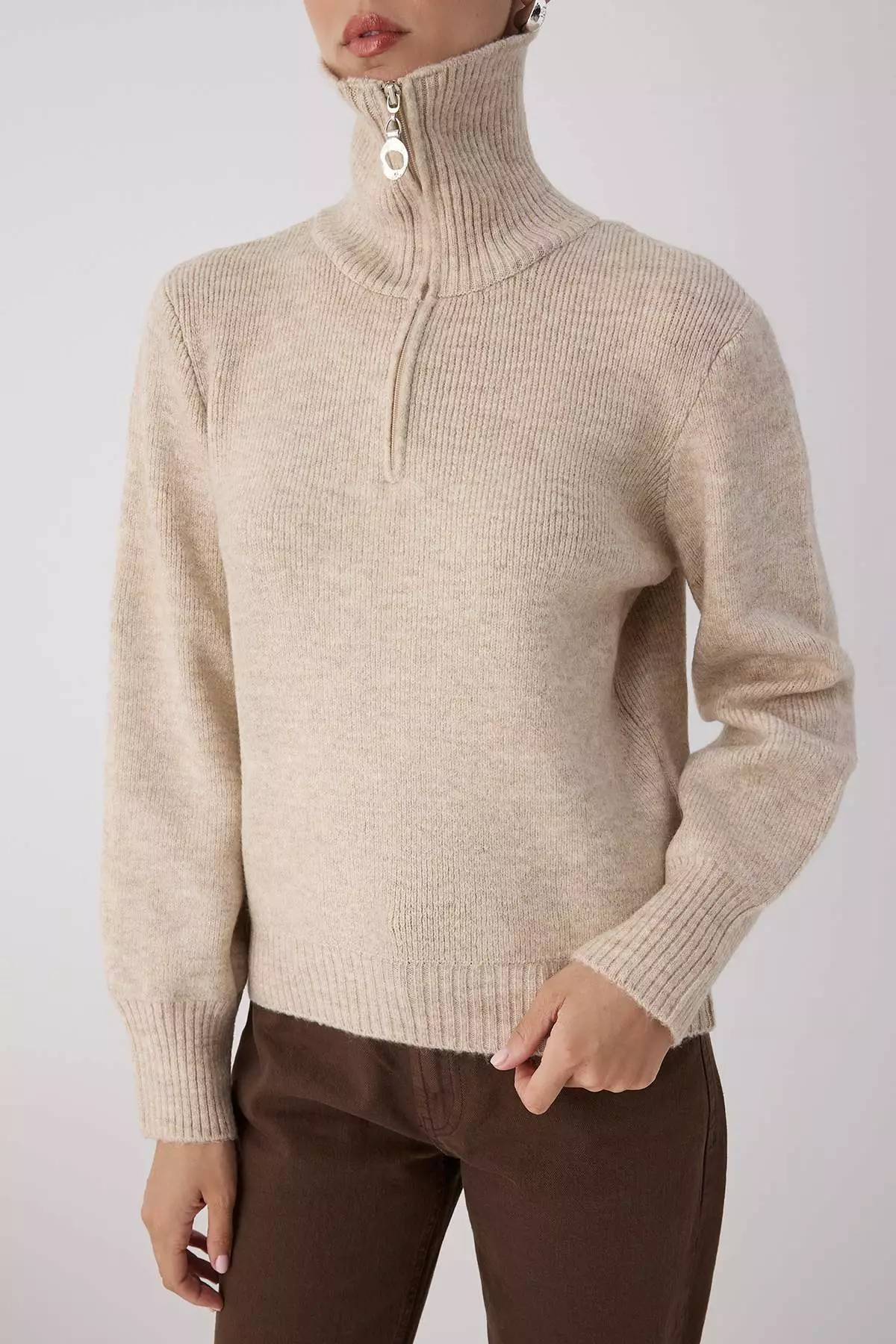 Stone Wool Premium Yarn/Special Yarn Zipper Basic Knitwear Sweater