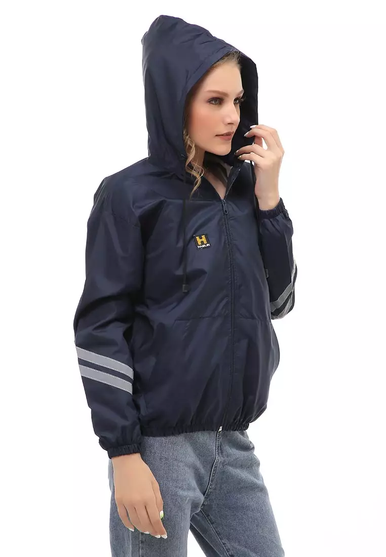 Hardwin Jacket Outer Wanita Jaket Hoodie List Lengan Full Furing Material Parasut Despo ORIGINAL - Navy