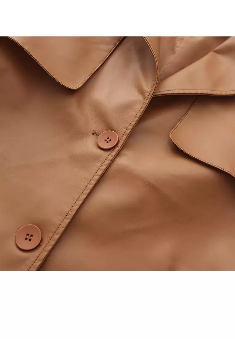 Oversized Faux Leather Trench Coat AD-M24PJ51