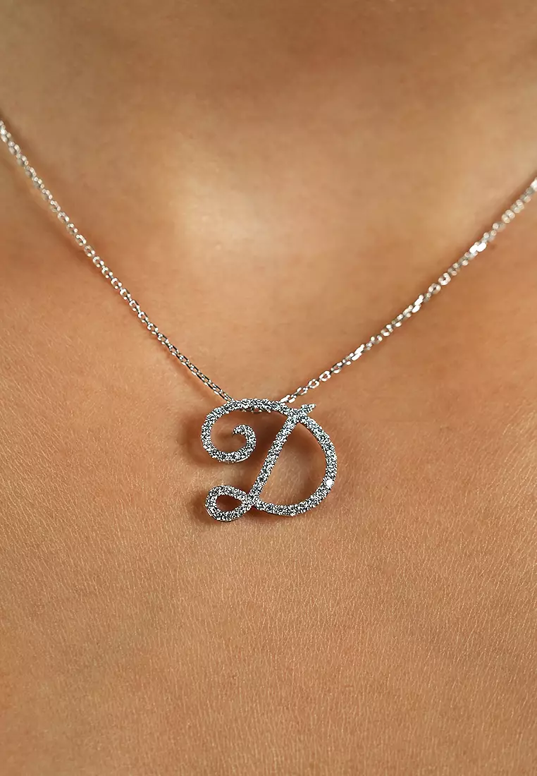 Pavé Lab Grown Diamond 'D' Initial Pendant in White Gold D/E-VVS/VS (0.4ct TDW) with chain