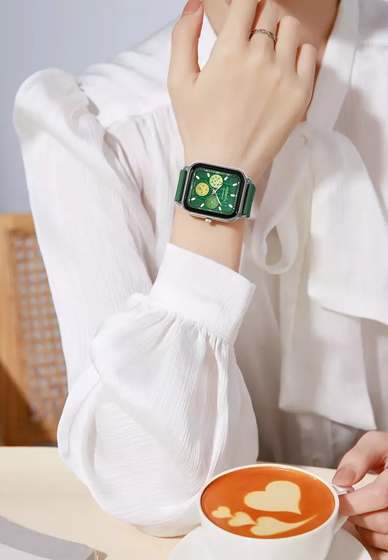 Jam Tangan Wanita Anti Air Korea Elegan Kemewahan Original Tali Silikon Jam Tangan Cewek Original green