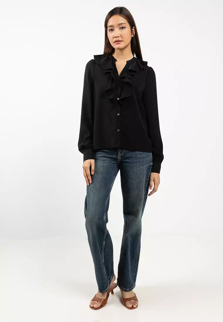Long Sleeve V-Neck Frill Top