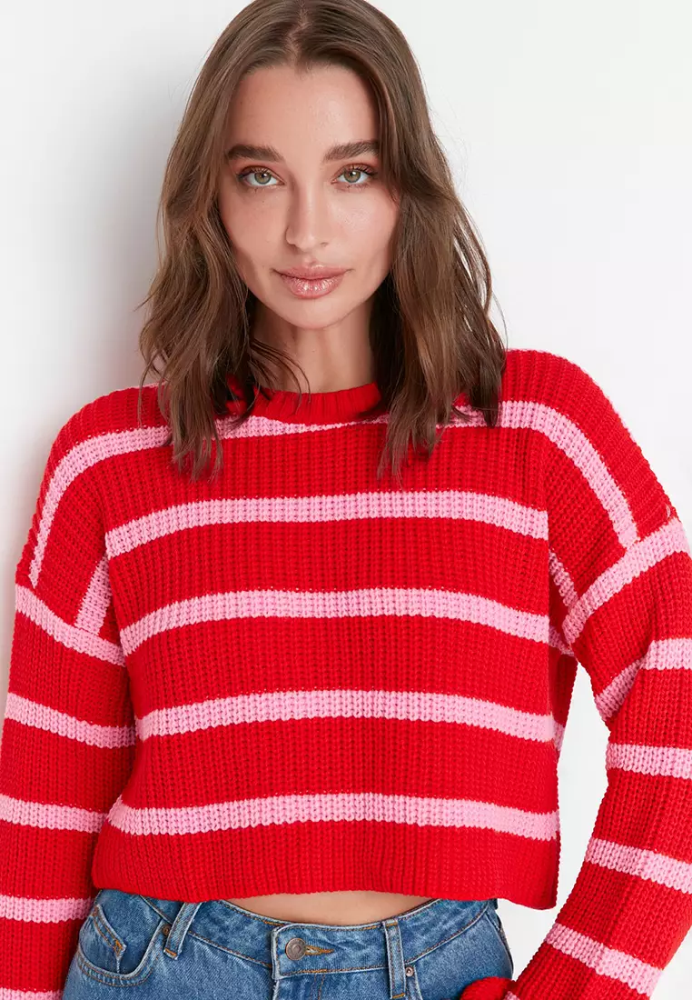 Buy Trendyol Crop Basic Striped Knitwear Sweater 2024 Online | ZALORA ...