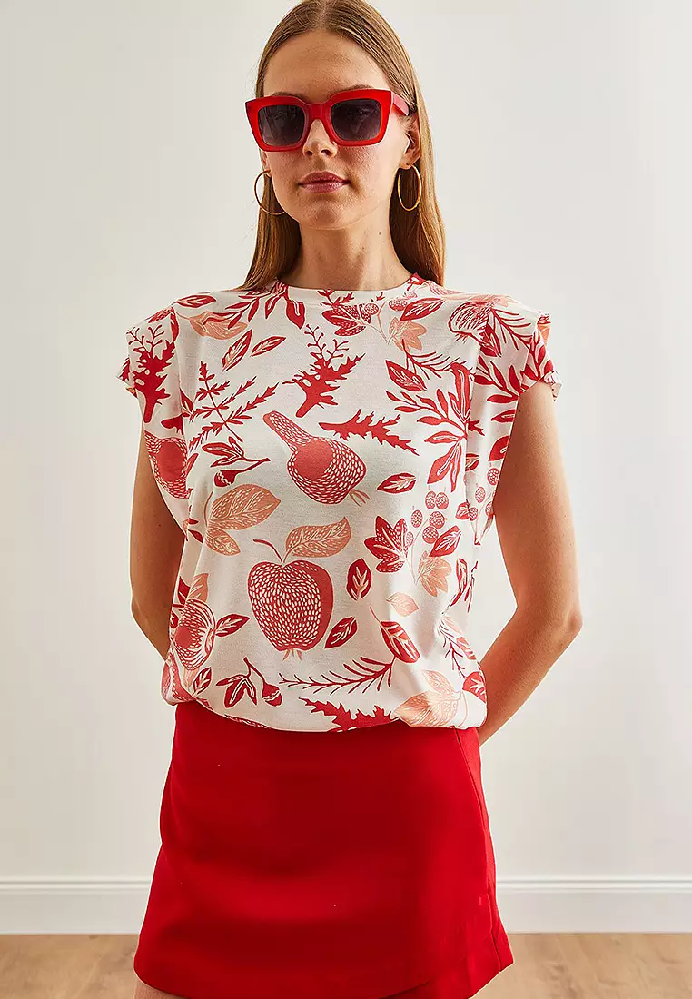 Sleeve Detailed Cotton T-Shirt