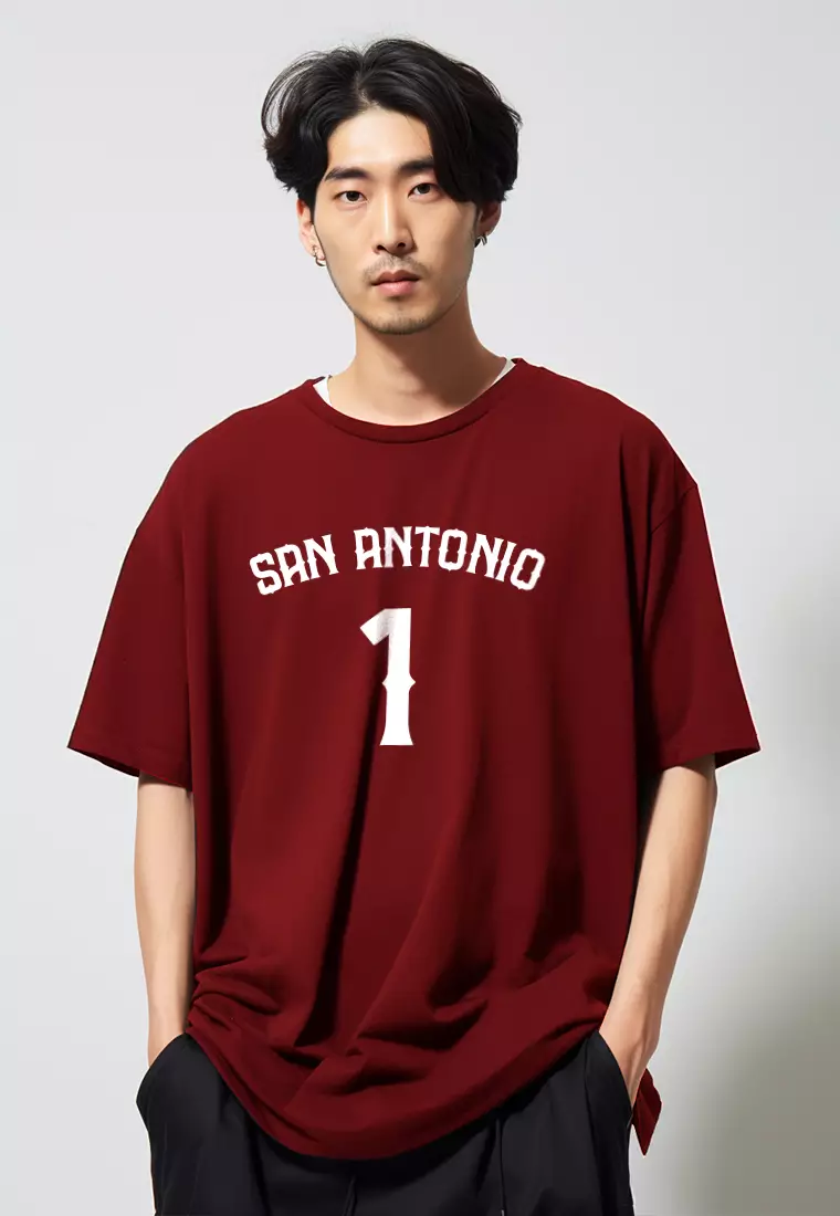 MTW22 kaos baju basket basketball t shirt oversize bahan tebal scuba "fsan antonio 1" maroon