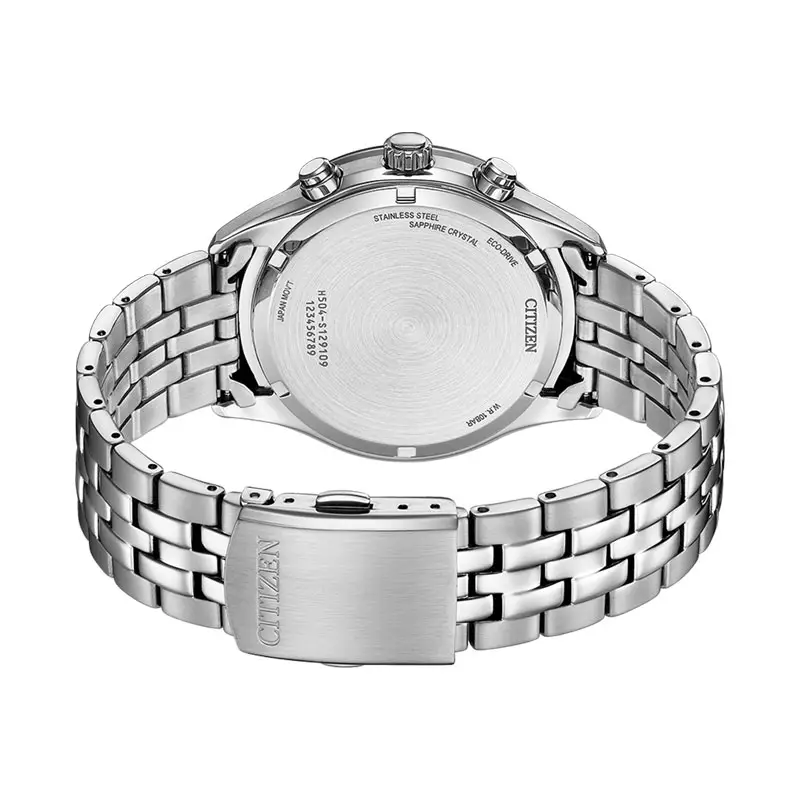 Jam Tangan Pria Citizen Eco Drive AT2570-56M Men Chronograph Blue Glow Night Dial Stainless Steel Strap