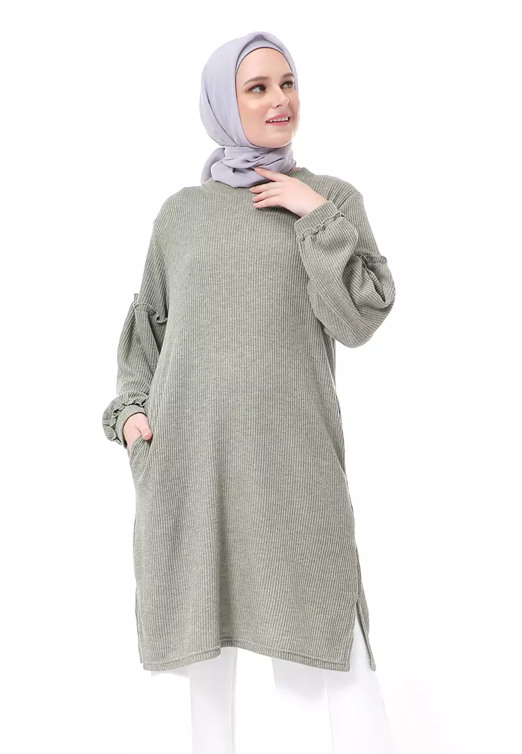 Layvina Tunik Polos Muslimah Lengan Panjang Premium High Quality Fashion - Sage