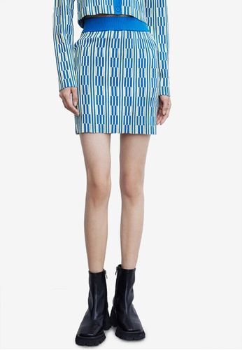 Urban Revivo blue Checkered Stripe Knit Mini Skirt D8DE4AA206D1F4GS_1