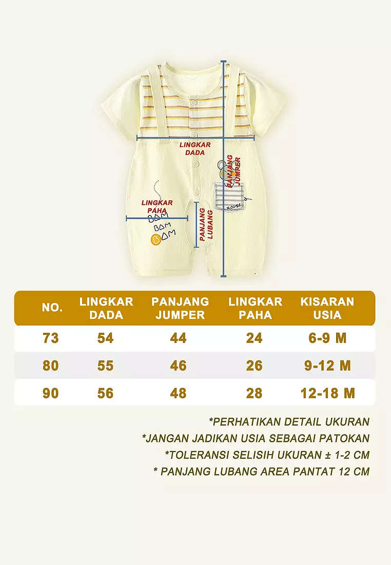 Jumpsuit Bayi Jumper Pendek Anak Romper Baju Kodok Motif Bear Garis Garis Import 4236 Venrz Kuning