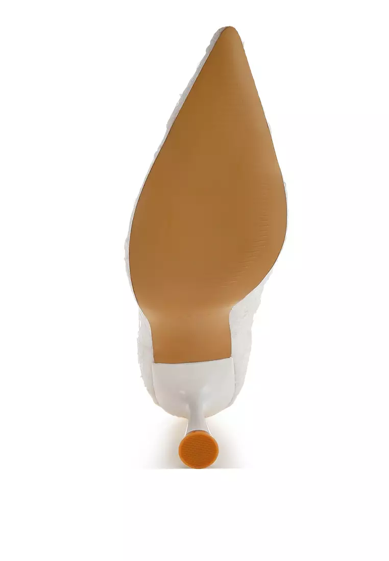 白色亮片蕾絲靴子