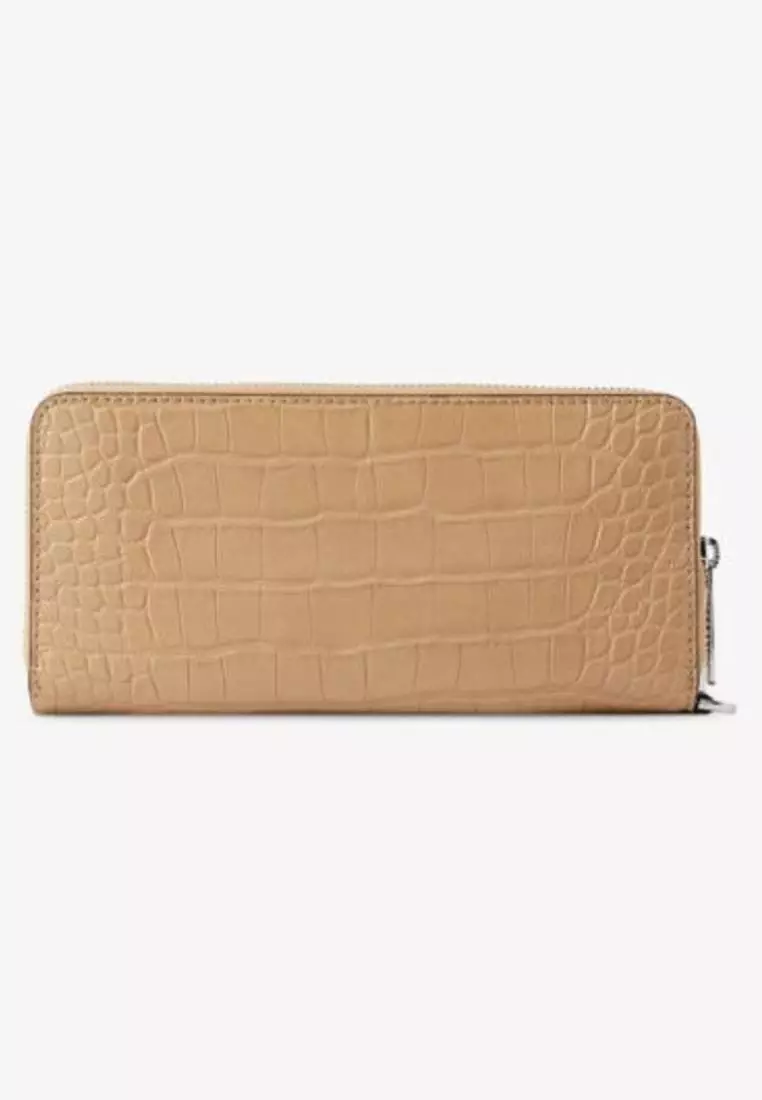 Michael Kors Jet Set Travel Large Crocodile Embossed Continental Wallet Camel