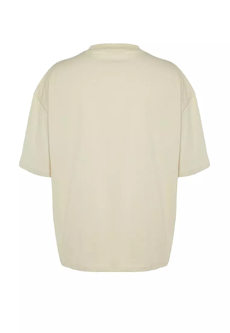 Crew Neck Short Sleeve Dinosaur Embroidered T-Shirt