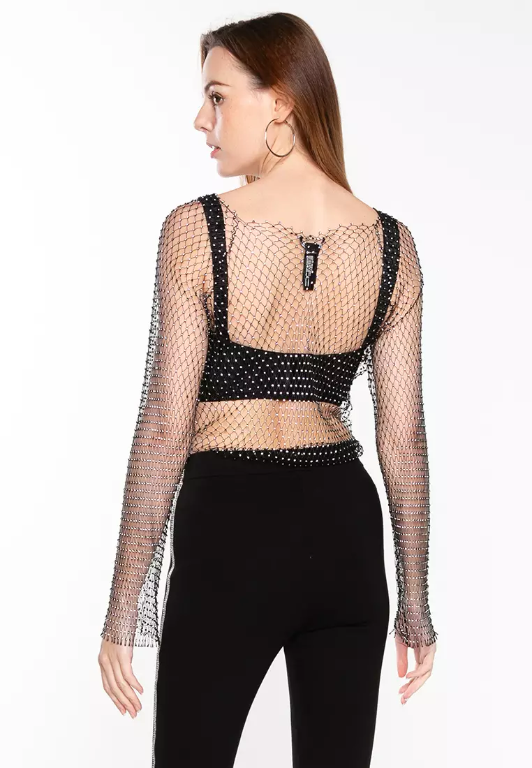 ZARA Rhinestone Mesh Top 2025 | Buy ZARA Online | ZALORA