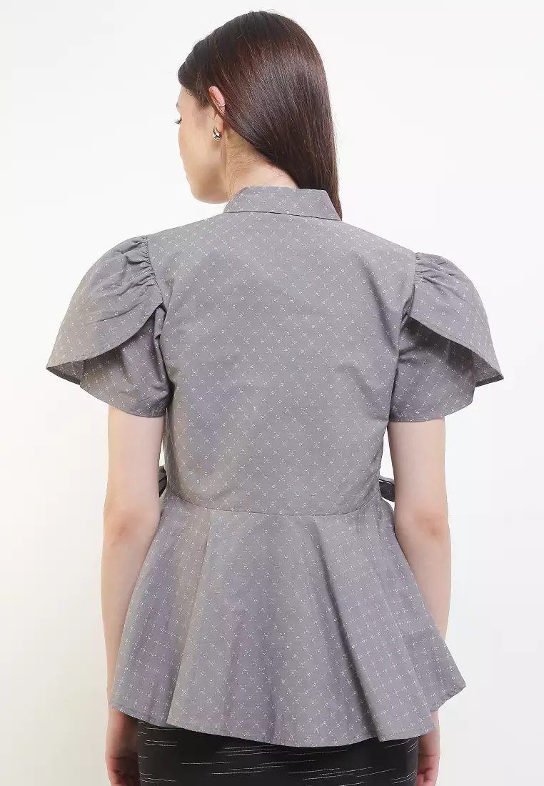 Blouse Atasan Wanita Kebaya Kutubaru Kiara Truntum Grey Lengan Pendek