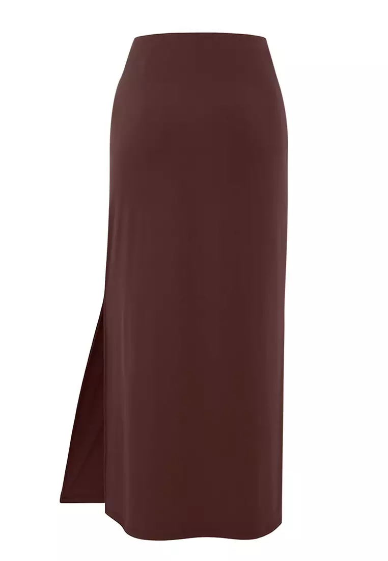 Brown Belt Detailed Slit Maxi Knitted Skirt Twoss25Et00215