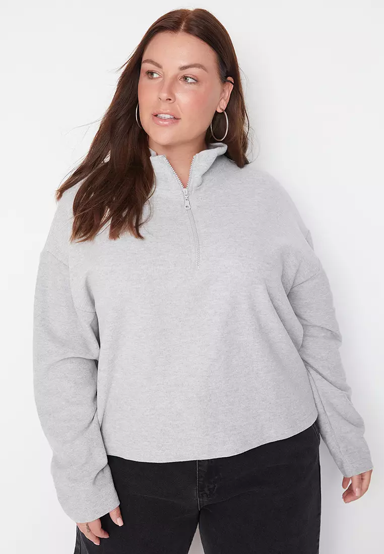Plus size half zip sweatshirt sales