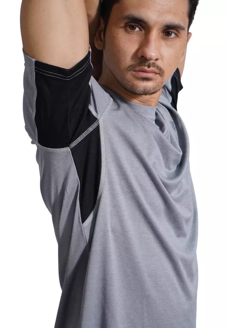 Tiento Kaos Olahraga Lari Lengan Pendek Baju Running Gym Fitness Sport Dry Fit Grey Heater Extra Lite Pria