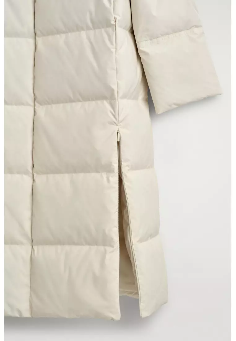 SHAWL-COLLAR QUILTED DOWN LONG COAT