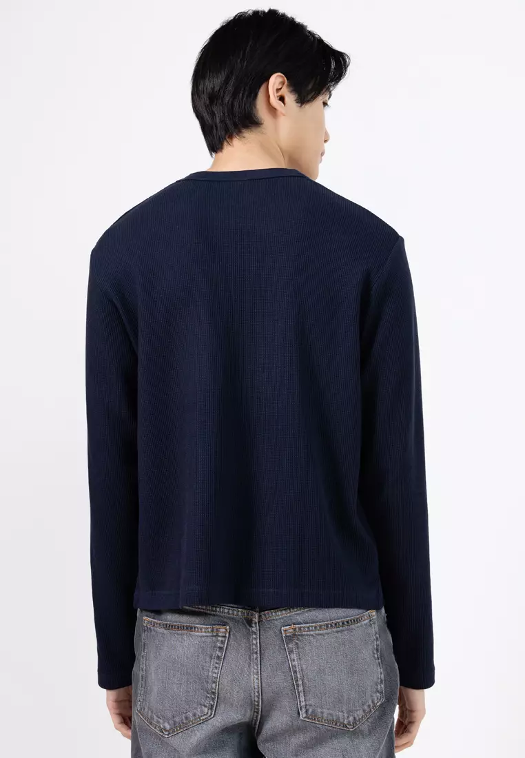 Cropped Fit Textured Long Sleeves Tee